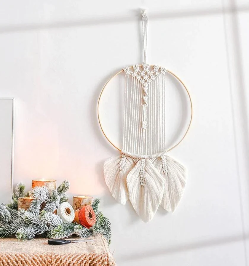 Homeko Art Boho Macrame Feathered Tapestry Homeko Handing -