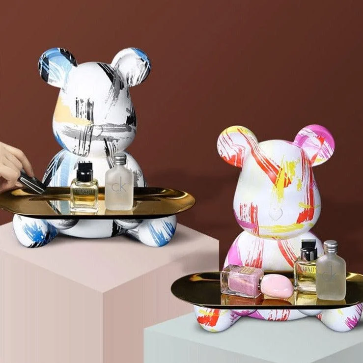 Homeko Bear Graffiti Painted Sculpture Table Tray -