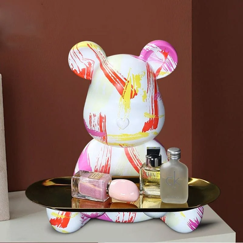 Homeko Bear Graffiti Painted Sculpture Table Tray -