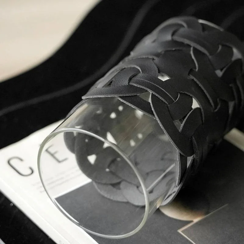 Homeko_Black_Leather_Abstract_Cylinder_Glass_Vase_-_-4216407 Homeko Black Leather Abstract Cylinder Glass Vase -