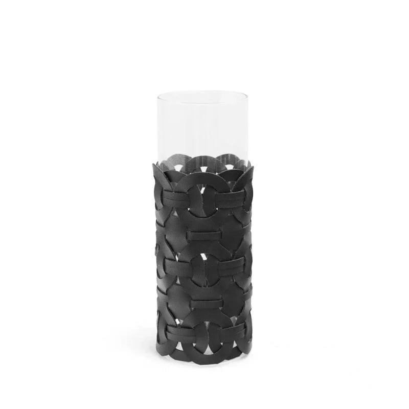 Homeko_Black_Leather_Abstract_Cylinder_Glass_Vase_-_-4216420 Homeko Black Leather Abstract Cylinder Glass Vase -