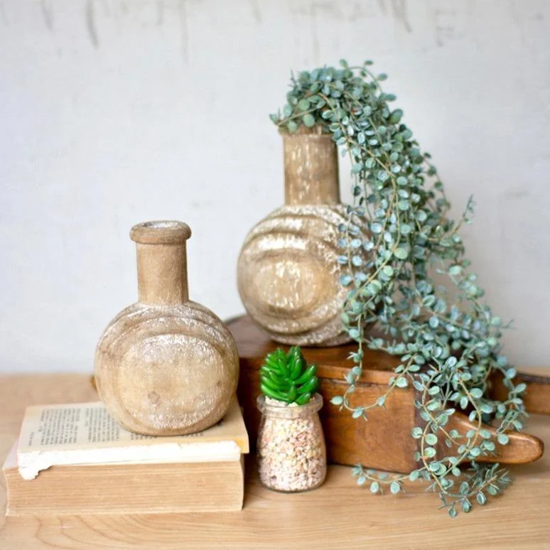 Homeko Carved Wooden Vases, Set of 2 -