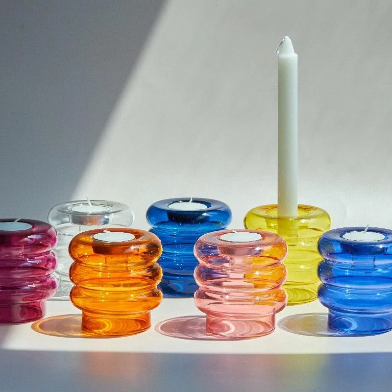 Homeko Centerpiece Glass Taper Candlestick and Tealight Candle Holders -