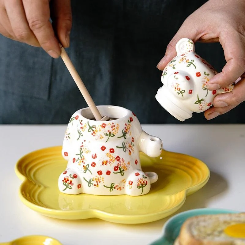 Homeko_Floral_Bear_and_Beehive_Honey_Pots_-_-4233623 Homeko Floral Bear and Beehive Honey Pots -