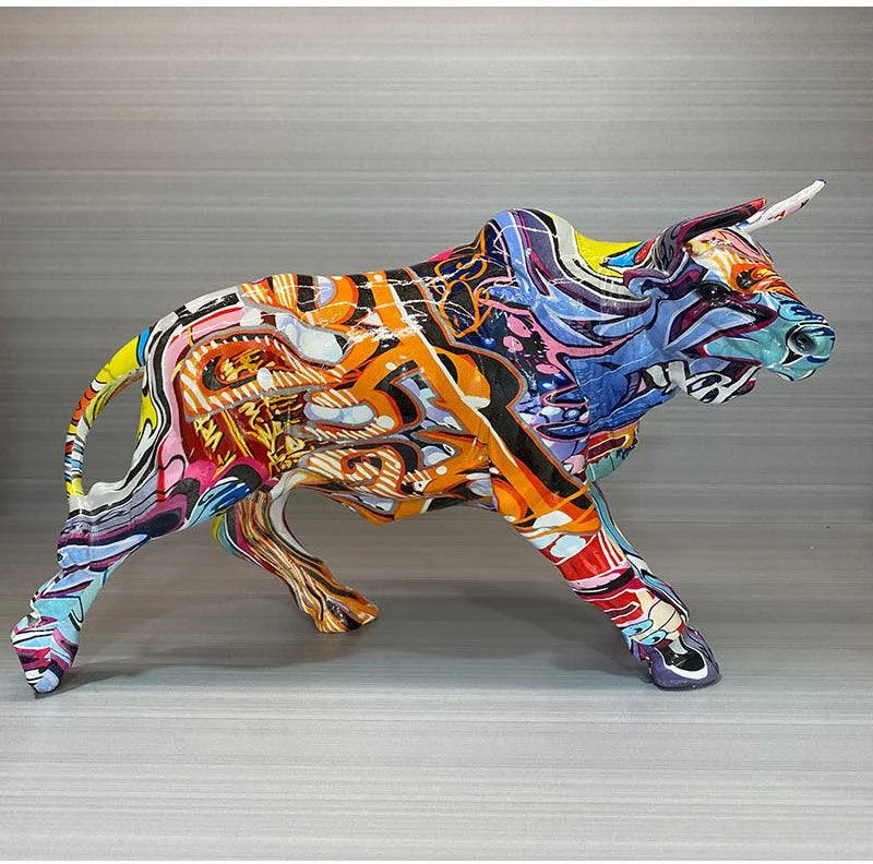 Homeko Graffiti Painted Bull Sculpture -