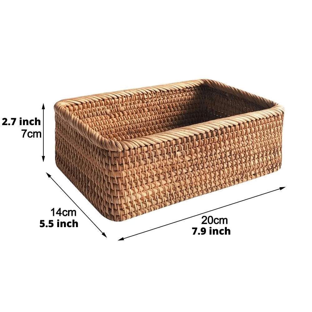Homeko Hand-Woven Rectangular Rattan Wicker Basket -
