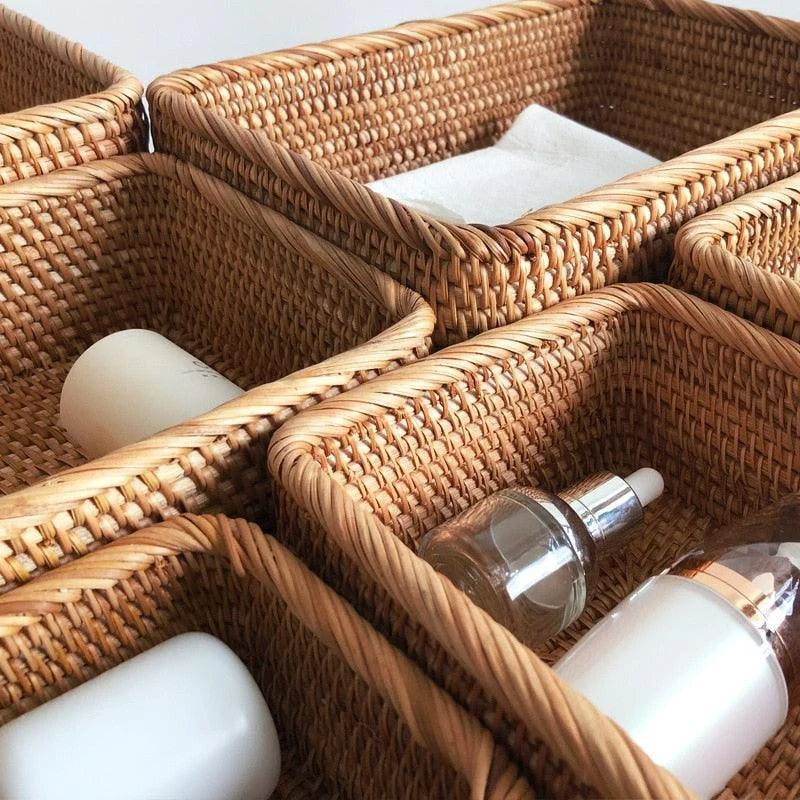 Homeko Hand-Woven Rectangular Rattan Wicker Basket -