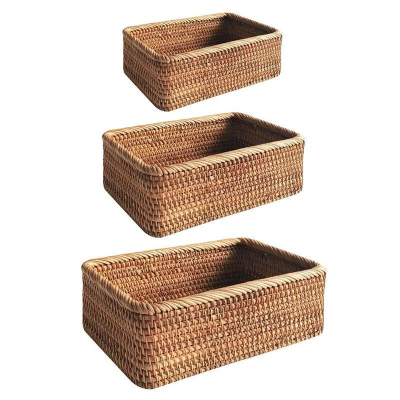 Homeko Hand-Woven Rectangular Rattan Wicker Basket -