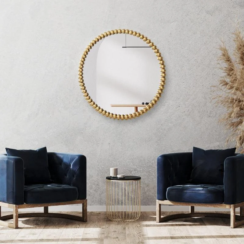 Homeko Iron Beaded Gold Round Wall Mirror -