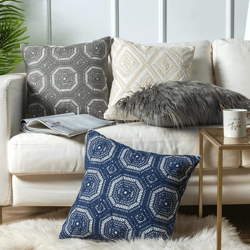 Homeko Lace Floral Embroidered Pillow Cover -