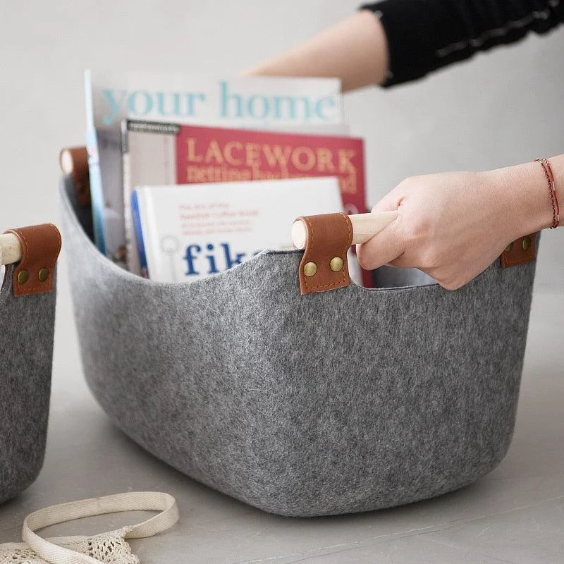 Homeko Large Gray Felt Storage Baskets with Handles -