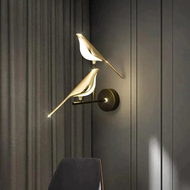 Homeko Magpie Art Design Golden Bird Wall Lights -