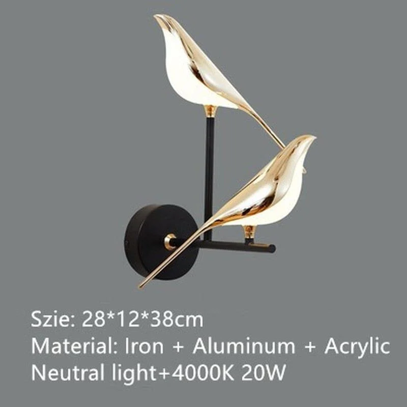Homeko Magpie Art Design Golden Bird Wall Lights -