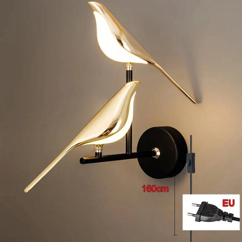 Homeko Magpie Art Design Golden Bird Wall Lights -