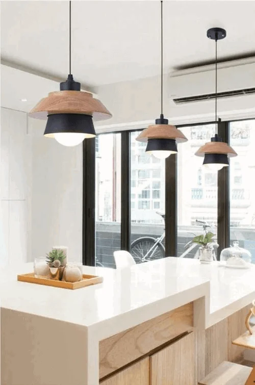 Homeko Pendant Light with Wood and Metal Layers -