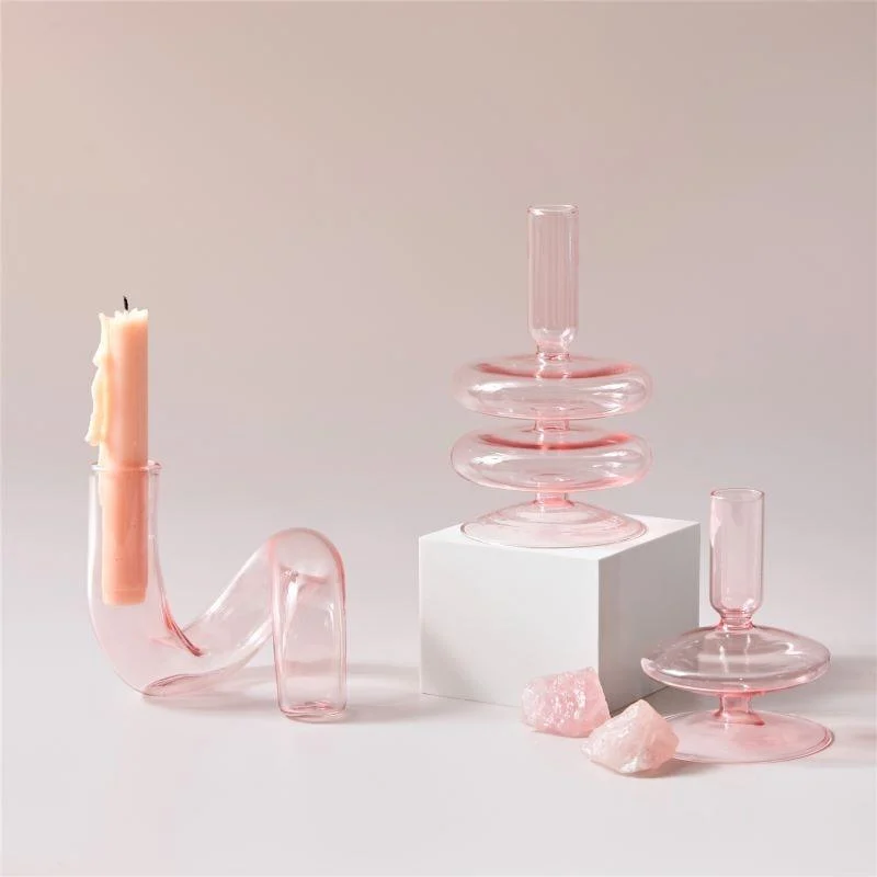 Homeko_Pink_Glass_Taper_Candle_Holder_Vases_-_-4272994 Homeko Pink Glass Taper Candle Holder & Vases -