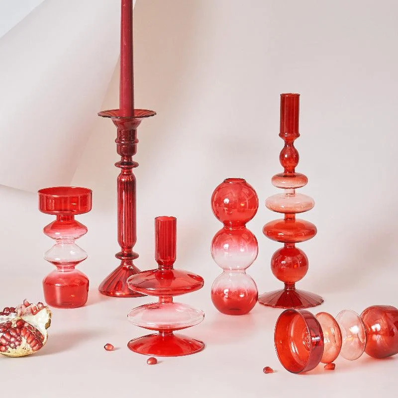 Homeko_Red_Glass_Taper_Candle_Holders_Vases_-_-4275525 Homeko Red Glass Taper Candle Holders & Vases -