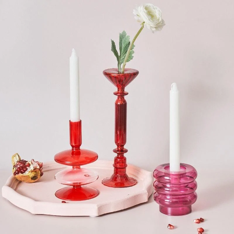Homeko_Red_Glass_Taper_Candle_Holders_Vases_-_-4275537 Homeko Red Glass Taper Candle Holders & Vases -