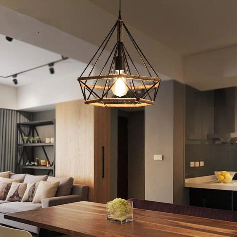 Homeko Shade Metal And Hemp Rope Pendant Light -