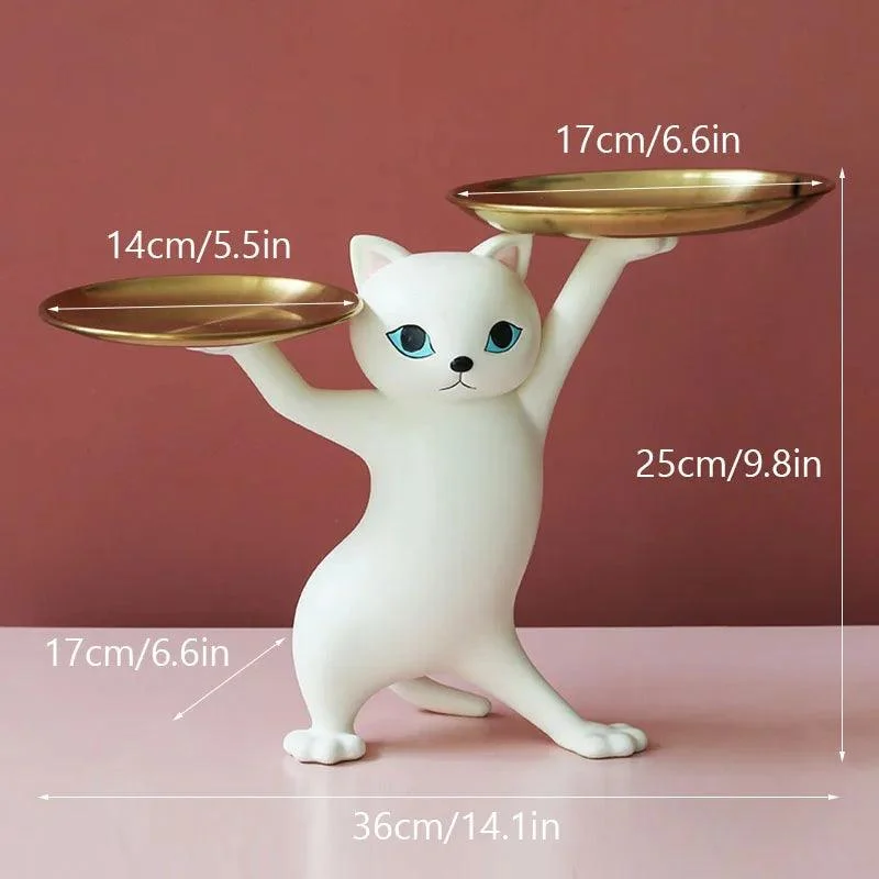 Homeko Sneaky Kitty Sculpture With Double Tray -