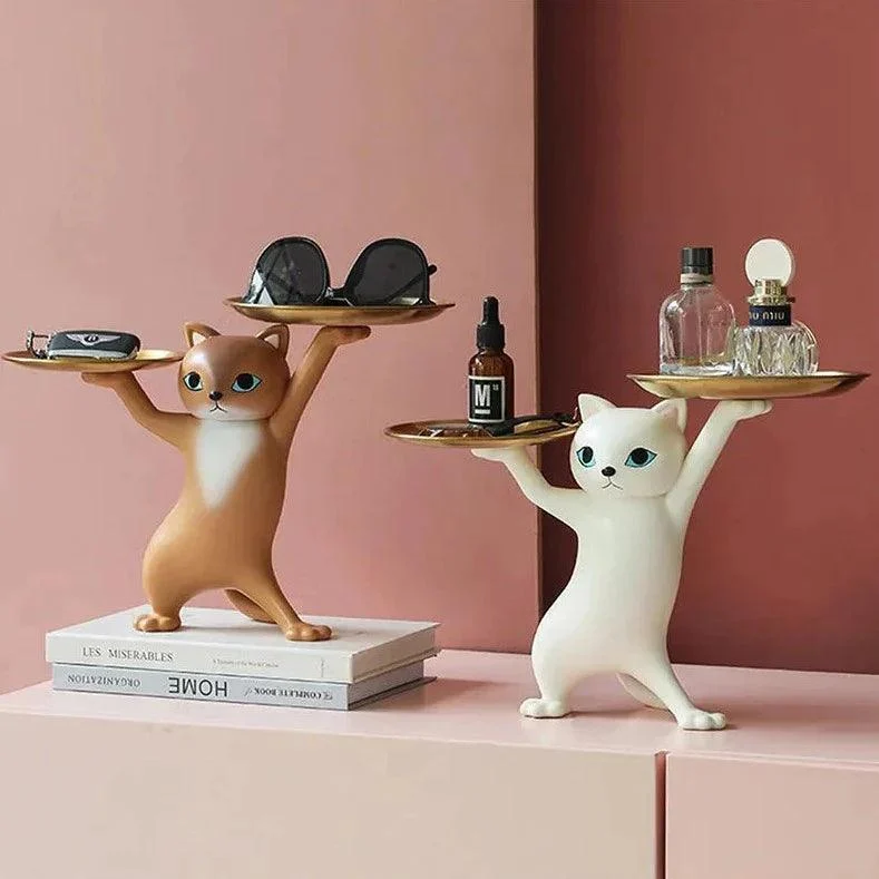 Homeko Sneaky Kitty Sculpture With Double Tray -