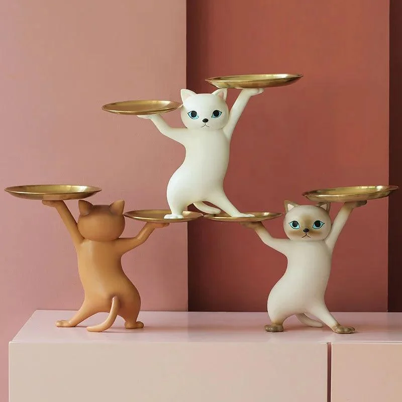 Homeko_Sneaky_Kitty_Sculpture_With_Double_Tray_-_-4280263 Homeko Sneaky Kitty Sculpture With Double Tray -