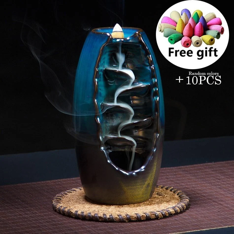 Hot Sale Mountain River Handicraft Incense Holder Ceramic Backflow Waterfall Smoke Incense Burner Mother S Gift
