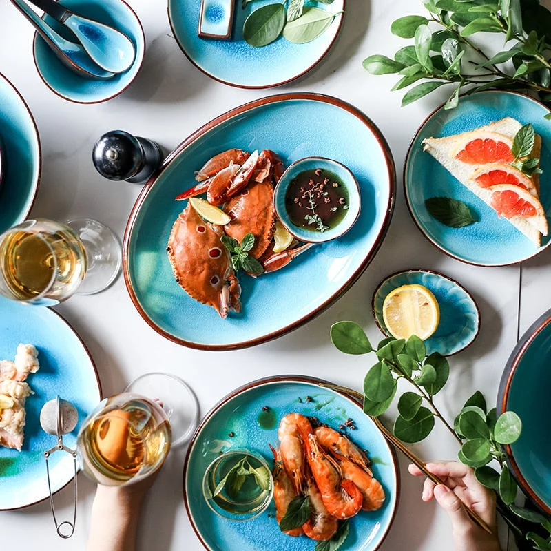 Ice Cracking Glaze Ceramic Tableware Household Dishes Rice Bowls Steamed Fish Dishes Porcelain Blue Dinner Plates E190b087 8a3c 4bea B60d 599daeb6dae6