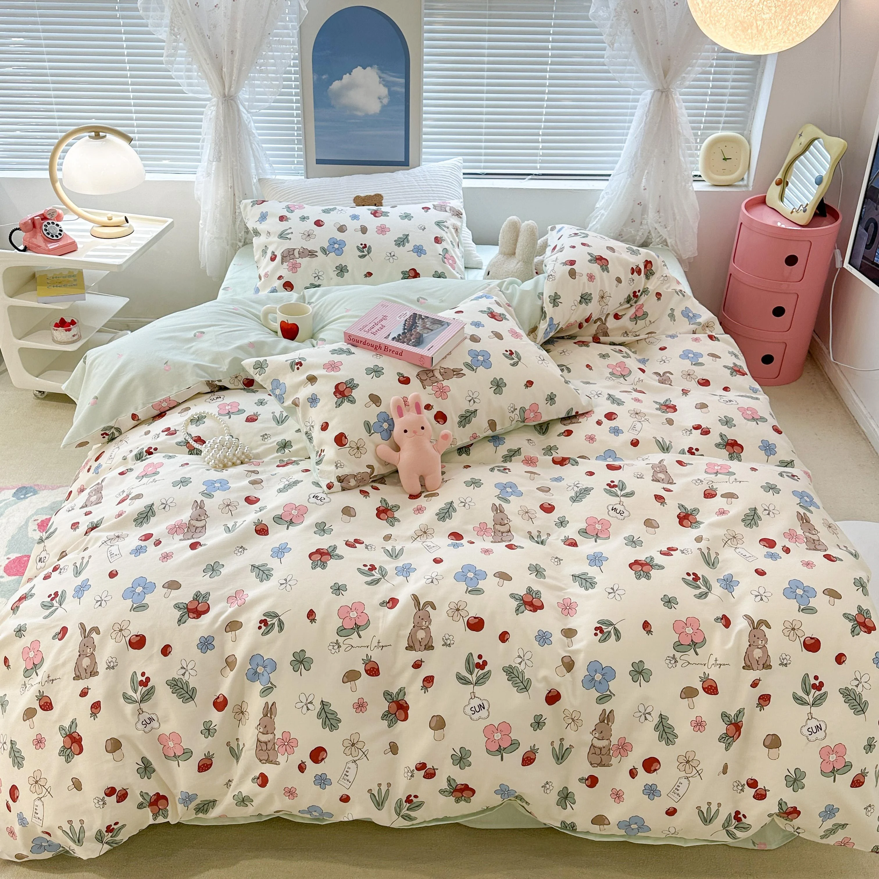 JapaneseRabbitCottagecoreBeddingSetForKidsRoom_3 Japaneserabbitcottagecorebeddingsetforkidsroom 3