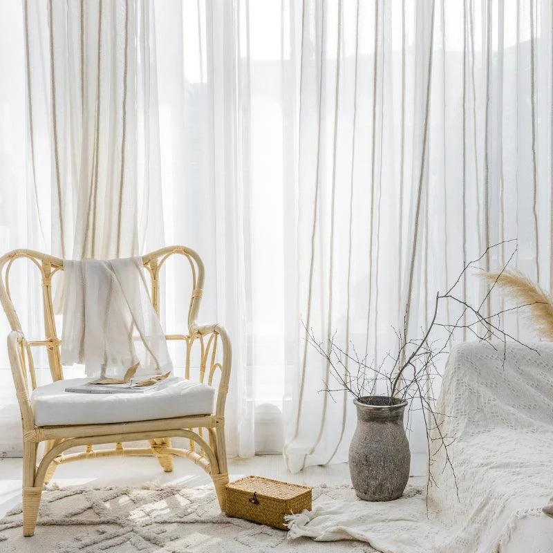 JapaneseStripedLinenYarnCurtain-Homeko3 Japanese Striped Linen Yarn Curtain - Homeko