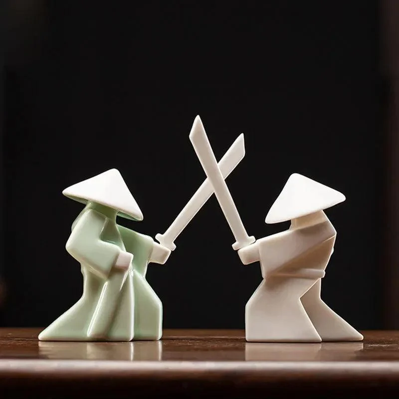 Japanese Ceramic Samurai Statue Incense Holder -