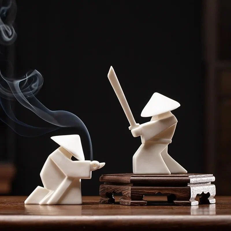 Japanese Ceramic Samurai Statue Incense Holder -