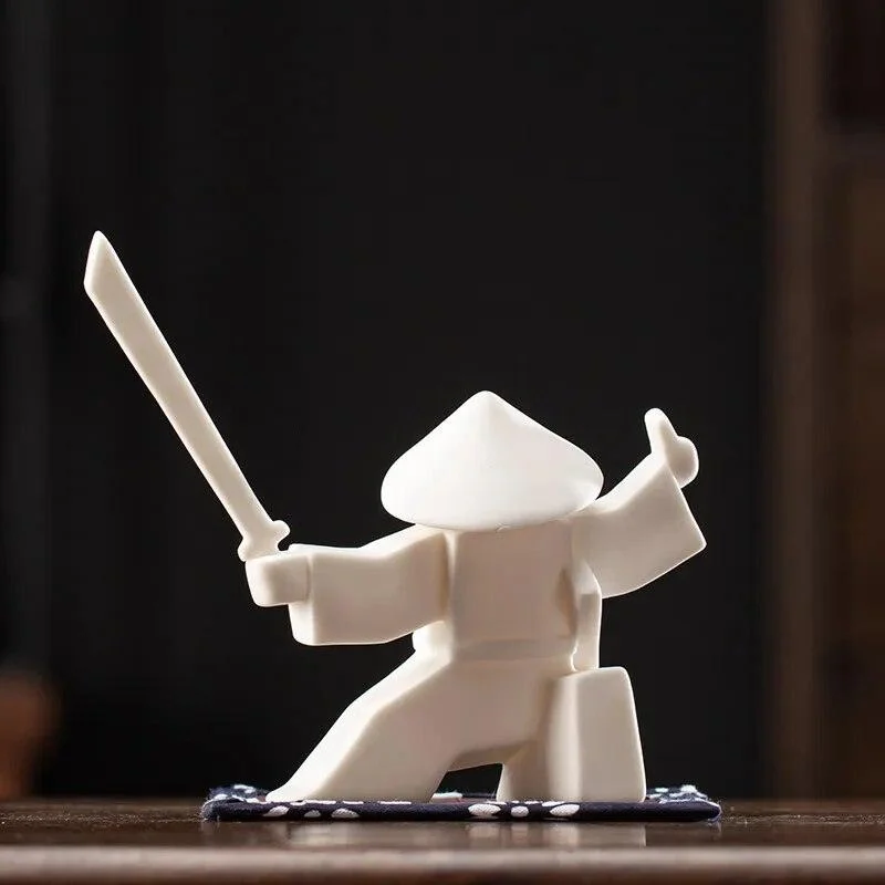 Japanese Ceramic Samurai Statue Incense Holder -