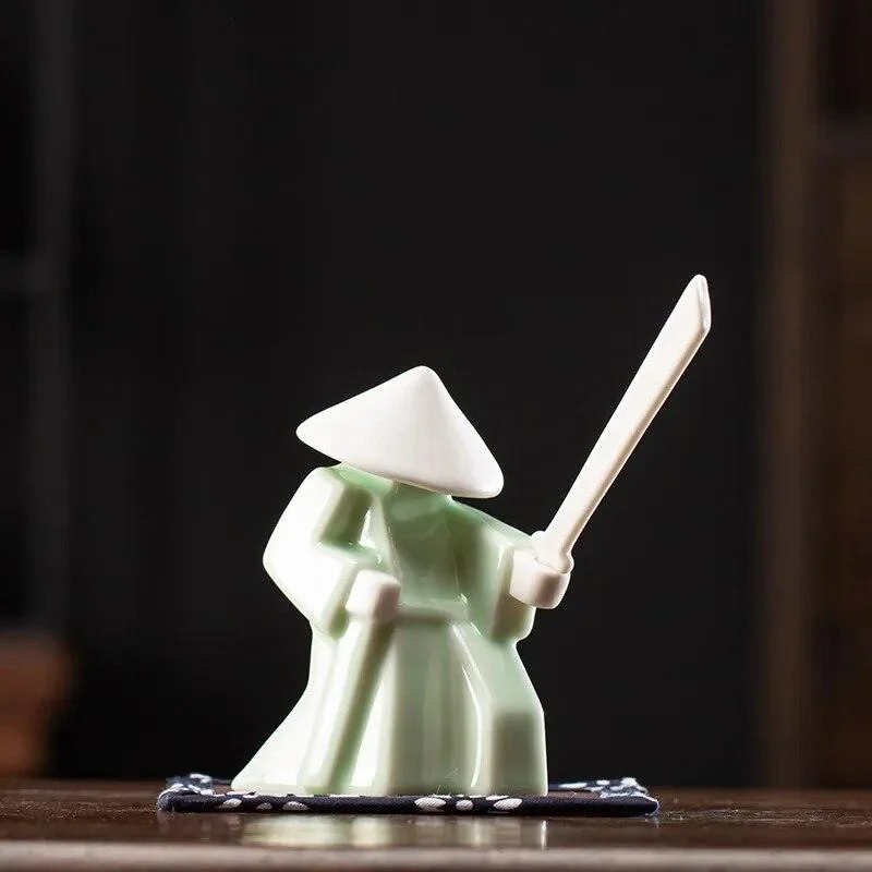 Japanese Ceramic Samurai Statue Incense Holder -