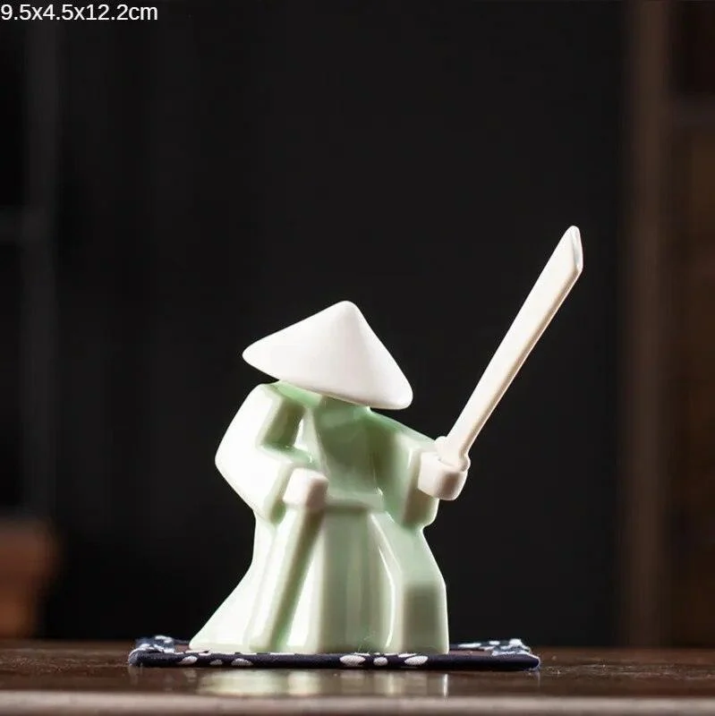 Japanese Ceramic Samurai Statue Incense Holder -