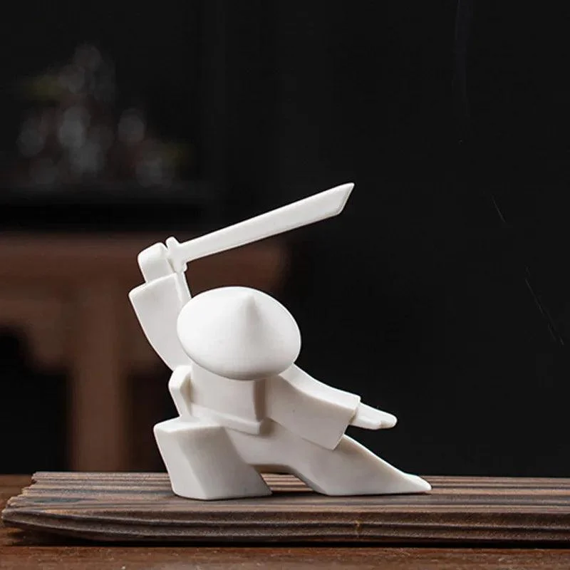 Japanese Ceramic Samurai Statue Incense Holder -