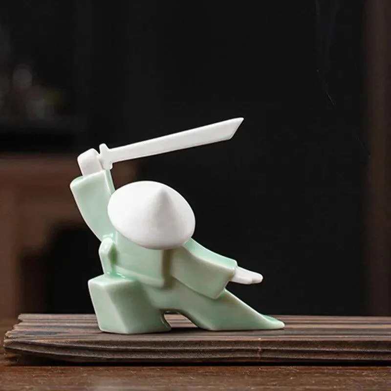 Japanese Ceramic Samurai Statue Incense Holder -