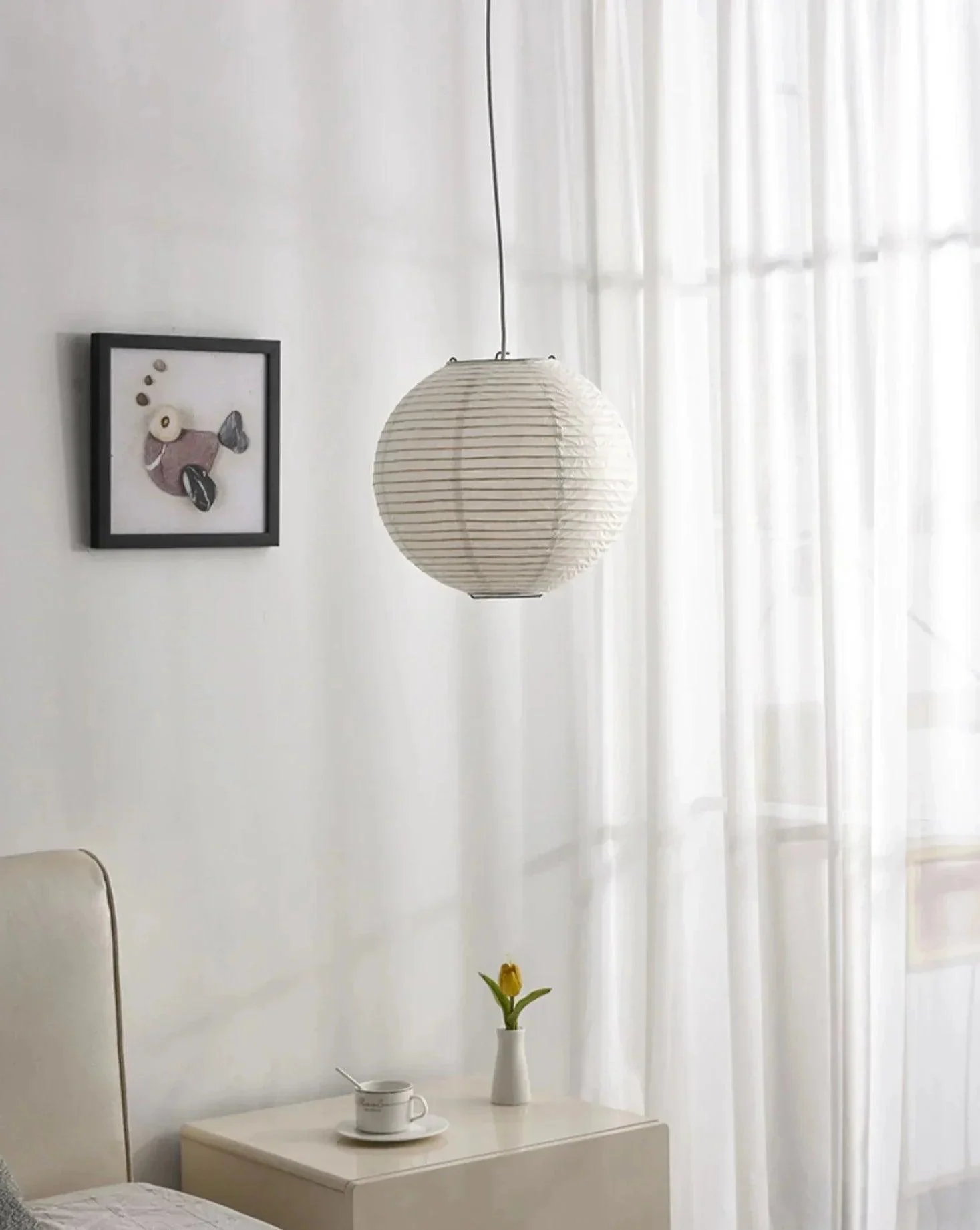 Japanese Wabi-Sabi Style Rice Paper Pendent Ceiling Lamp -
