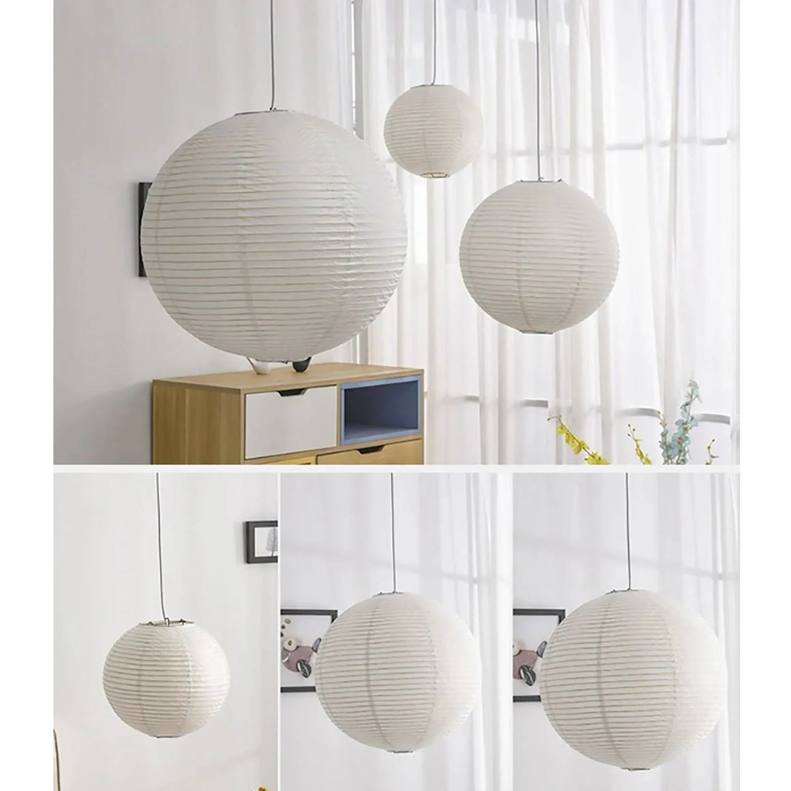 Japanese Wabi-Sabi Style Rice Paper Pendent Ceiling Lamp -
