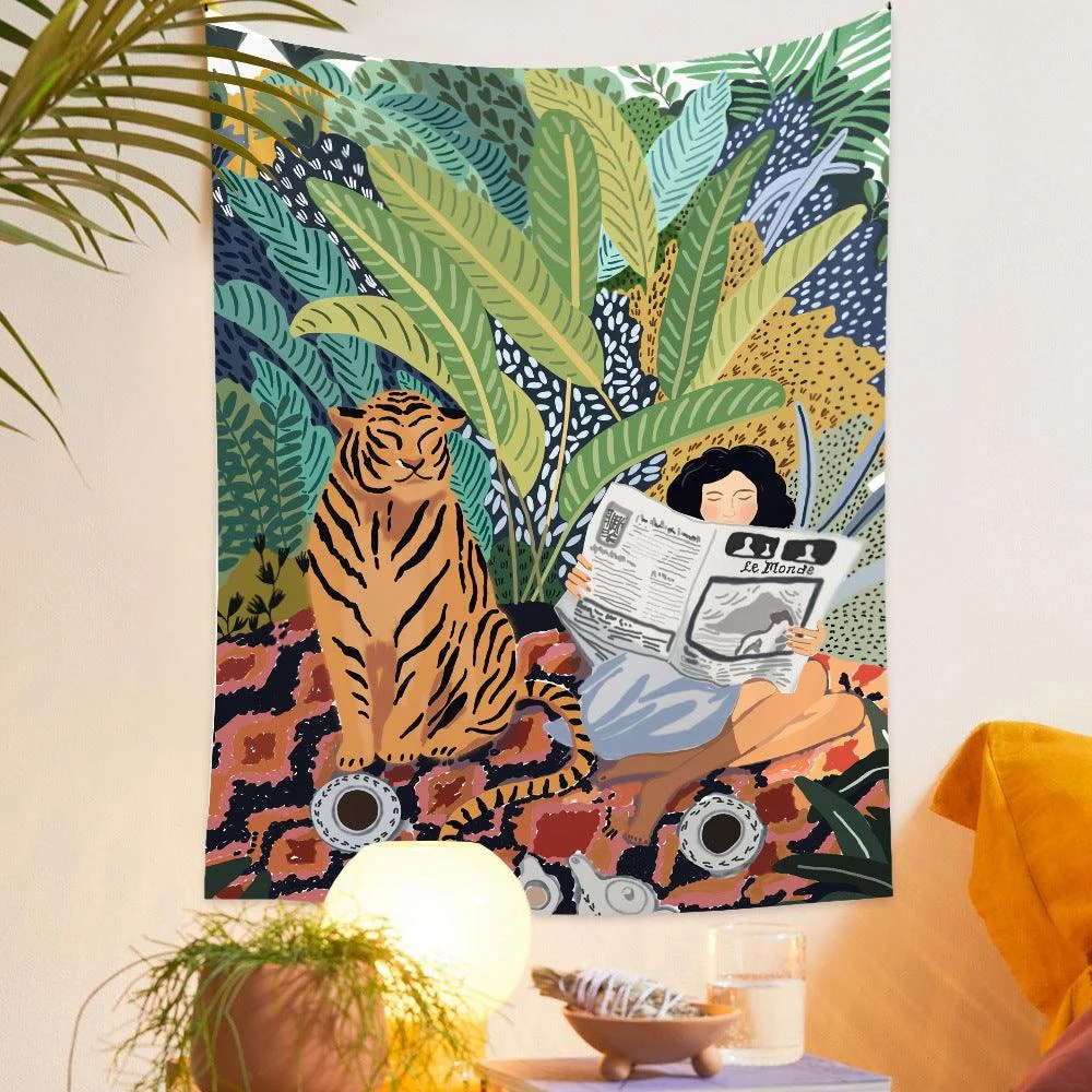 Jungle_Tiger_Girl_Wall_Tapestry_-_-_tag1_-4283382 Jungle Tiger & Girl Wall Tapestry - - #tag1#