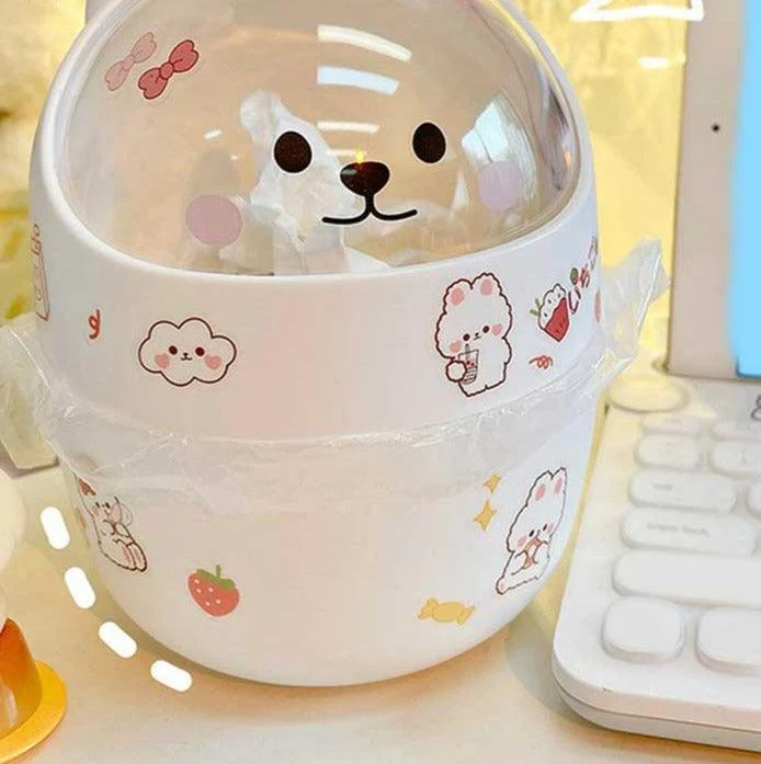 Kawaii Bear Mini Desktop Trash Can With Lid -