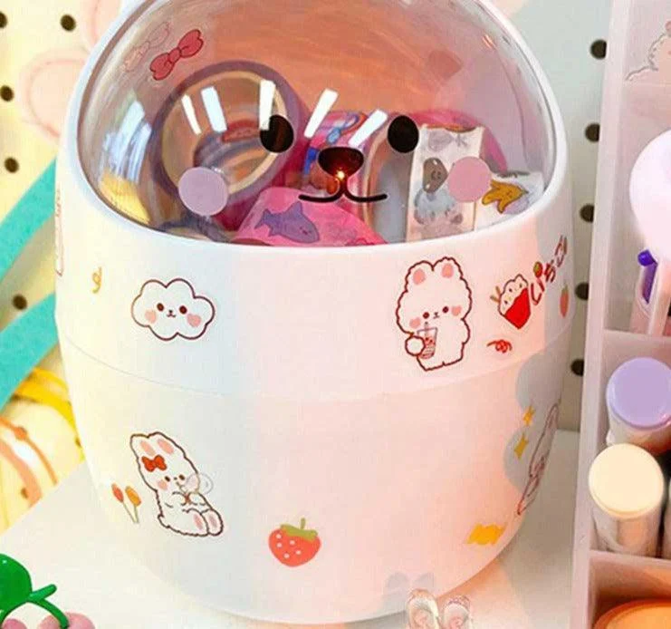Kawaii Bear Mini Desktop Trash Can With Lid -