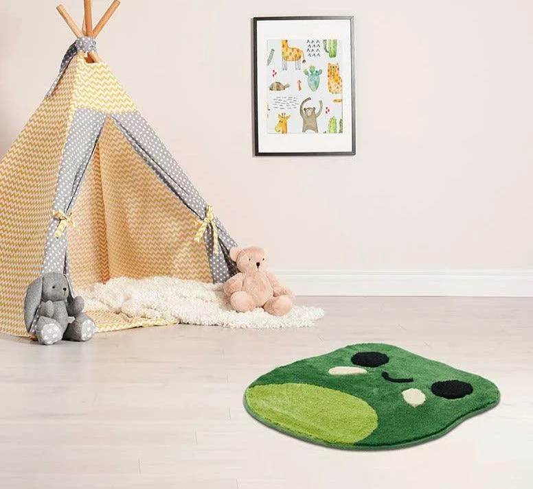 Kawaii Non Slip Fluffy Green Frog Rug -