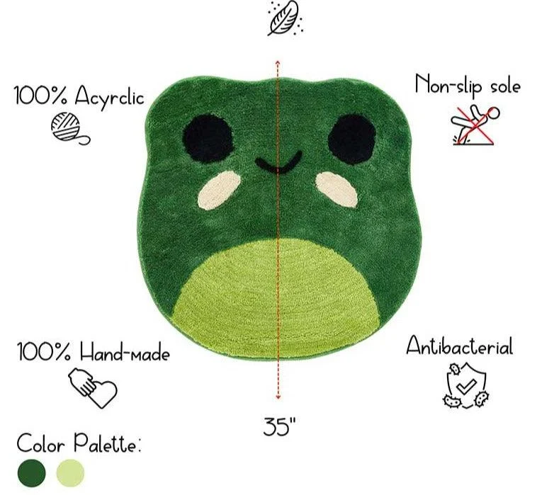 Kawaii Non Slip Fluffy Green Frog Rug -