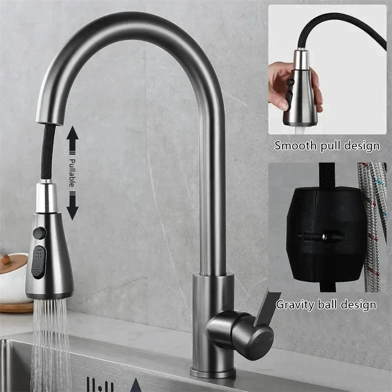 Kitchen Faucet - Brushed Pull-Out Hand Shower - - #tag1#