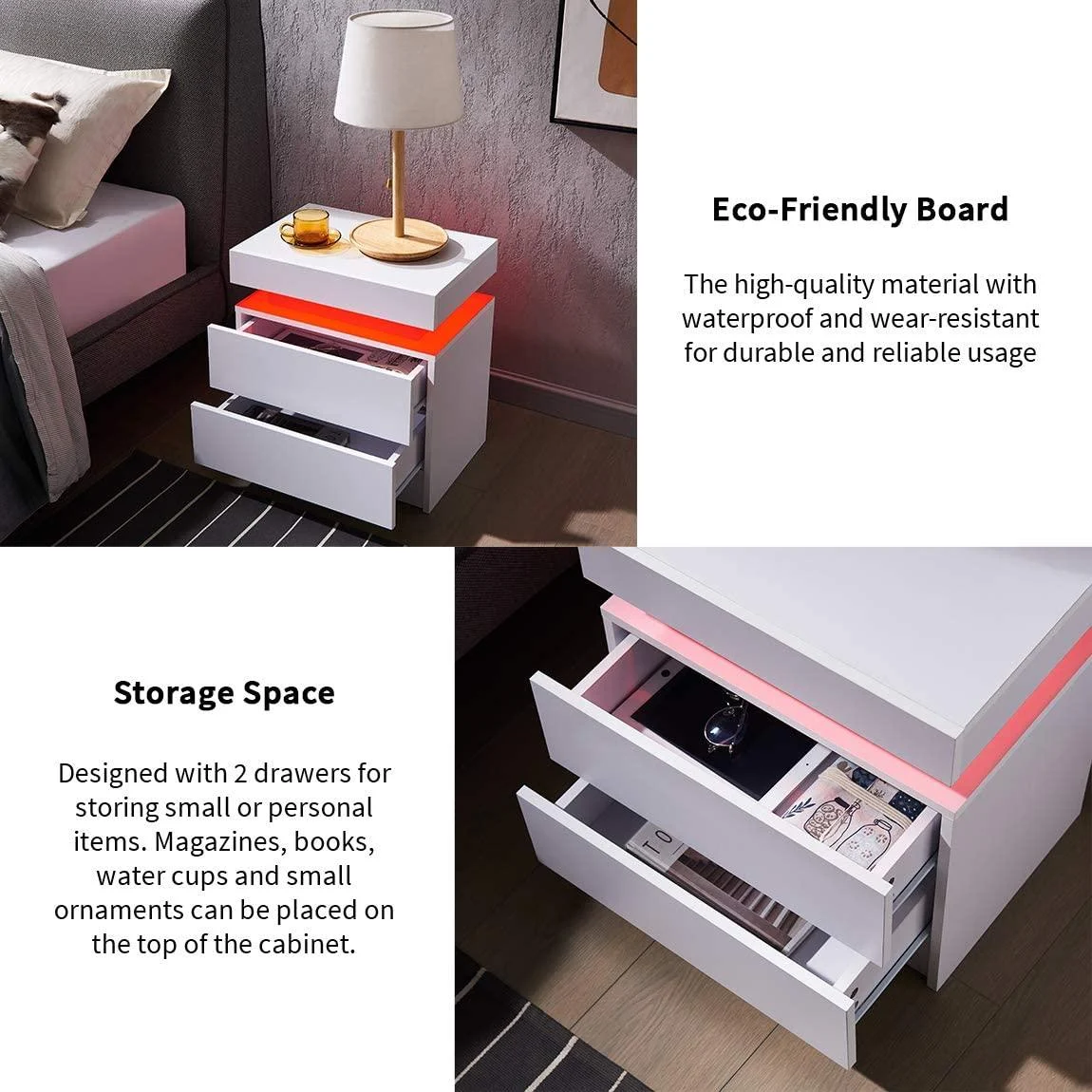 LED_Coffee_Table_2_Drawers_Table_Storage_Organizer_Bedside_Cabinet_-_-_tag1_-4292863 LED Coffee Table 2 Drawers Table Storage Organizer Bedside Cabinet - - #tag1#