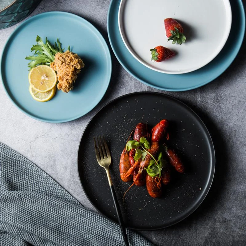 Lekoch Ceramic Dinner Plates Beef Plate Tableware Round Solid Color Dessert Dish Simple And Creative Salad