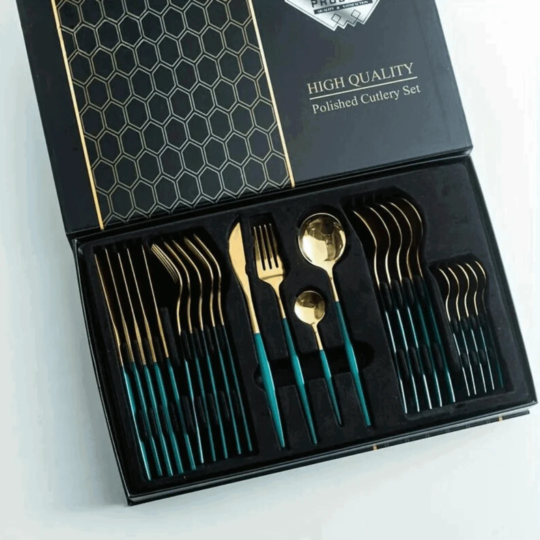 Luxury_Cutlery_Set_-_24_Pieces_-_Gold-colored_Stainless_Steel_-_Knife_Fork_Spoon_-_Kitchen_Supplies_-_-_tag1_-4319422 Luxury Cutlery Set - 24 Pieces - Gold-colored Stainless Steel - Knife, Fork, Spoon - Kitchen Supplies - - #tag1#