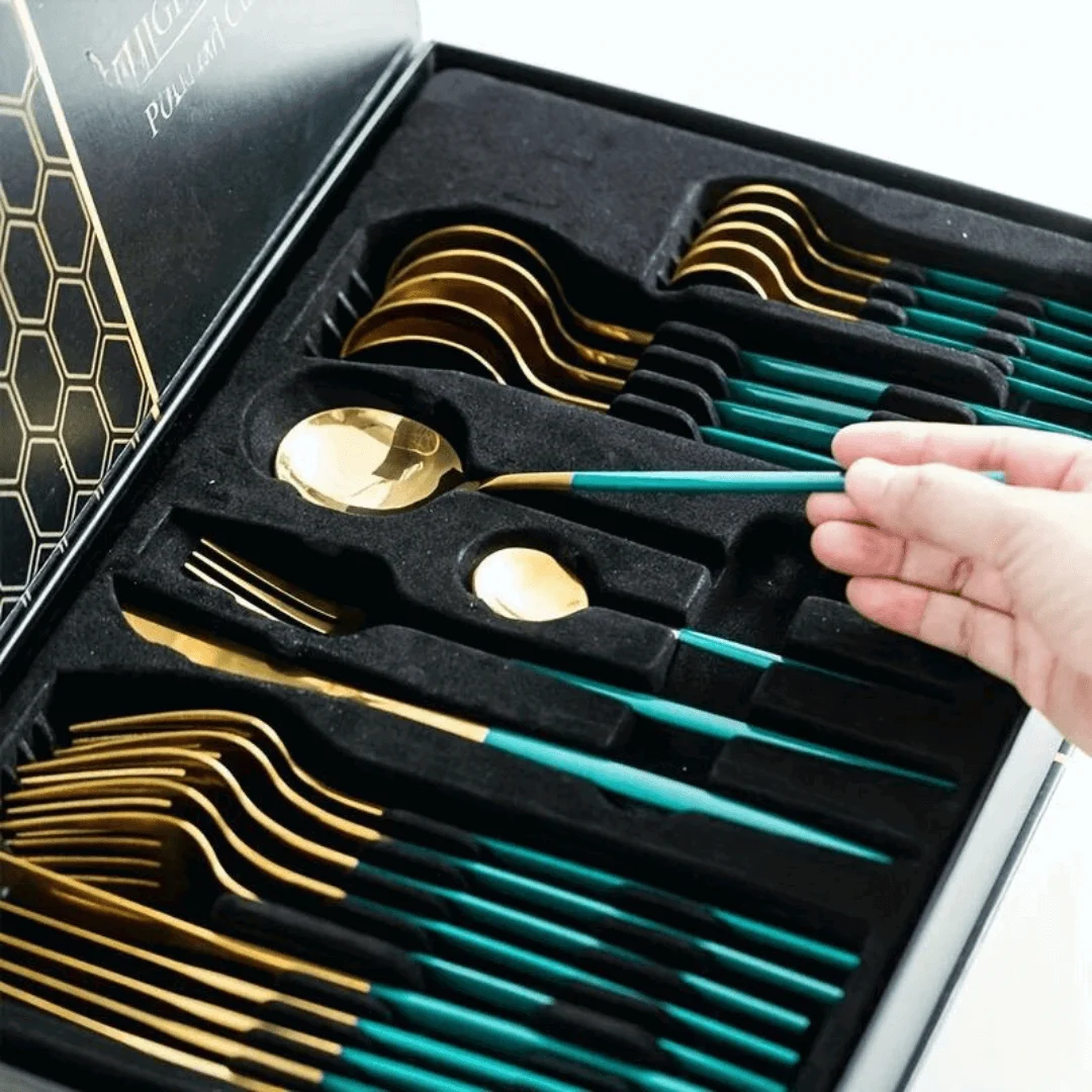 Luxury_Cutlery_Set_-_24_Pieces_-_Gold-colored_Stainless_Steel_-_Knife_Fork_Spoon_-_Kitchen_Supplies_-_-_tag1_-4319430 Luxury Cutlery Set - 24 Pieces - Gold-colored Stainless Steel - Knife, Fork, Spoon - Kitchen Supplies - - #tag1#