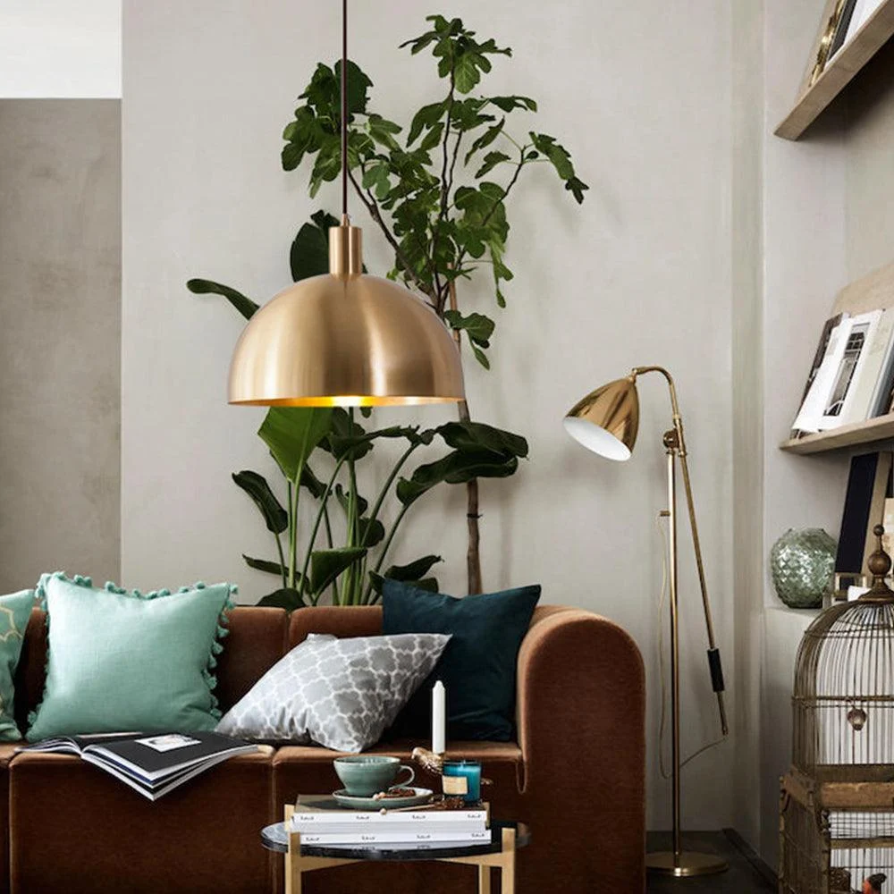 Mid-Century Modern Brass Dome Pendant Light - Homeko